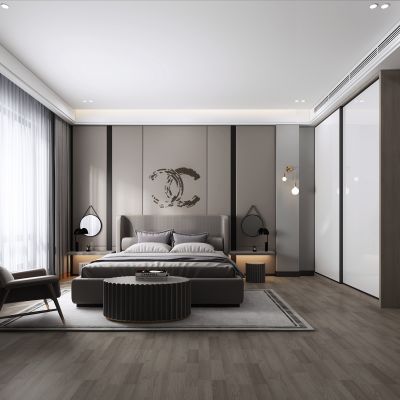 现代简约卧室 主卧 次卧 床 衣柜 吊灯