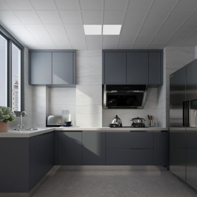 现代厨房吊柜 冰箱 厨房用品