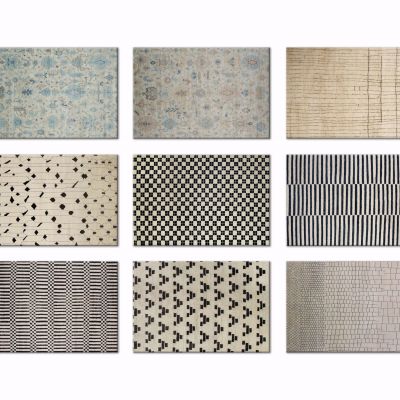 现代暖色系几何撞色装饰地毯