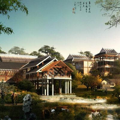 中式度假酒店 休闲山庄 民宿别墅 建筑外观