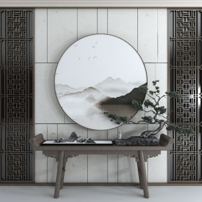 中式端景条案松树摆件