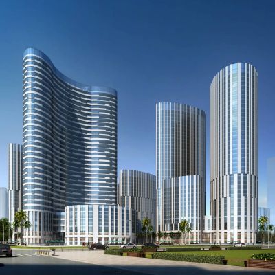 现代商业办公区 高层办公楼  商业裙房