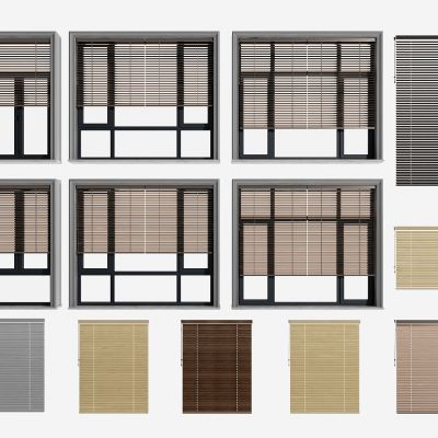 现代平开窗 百叶窗帘组合