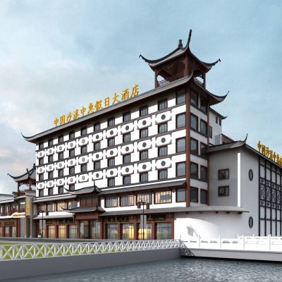 中式酒店门头 建筑外观