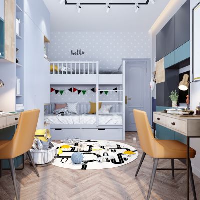 现代男孩房 儿童房 高低床 写字台 衣柜