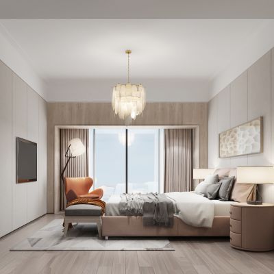 现代卧室 时尚床 床头柜