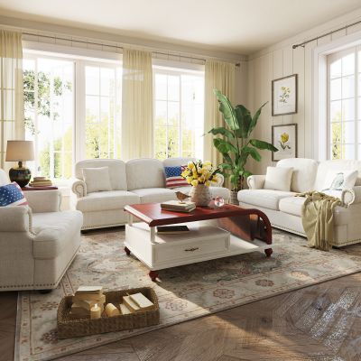 现代布艺沙发茶几组合