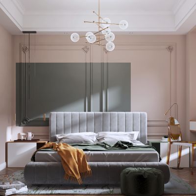 现代轻奢卧室 地毯 吊灯