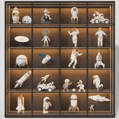 现代宇航员摆件装饰柜宇航车火箭卫星机器人