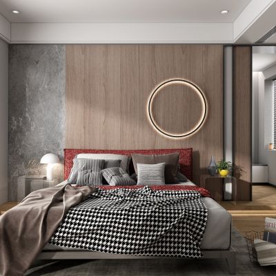 现代轻奢卧室 双人床组合 衣柜