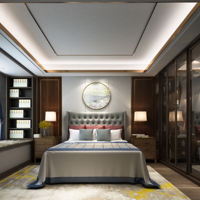 新中式主卧 衣柜 床榻 床品组合