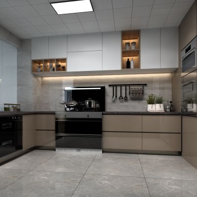 现代厨房 冰箱 微波炉 洗碗机