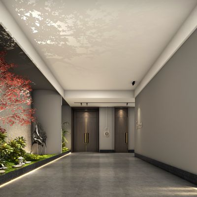 新中式酒店景观过道