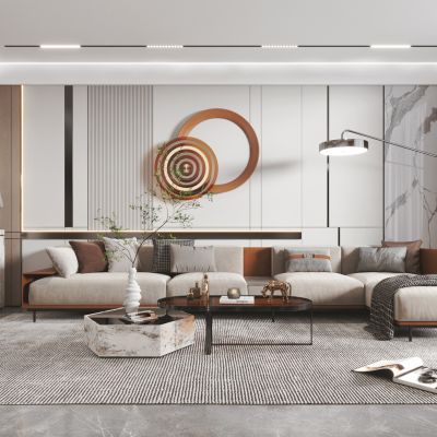 现代客厅餐厅，沙发，餐桌，电视柜