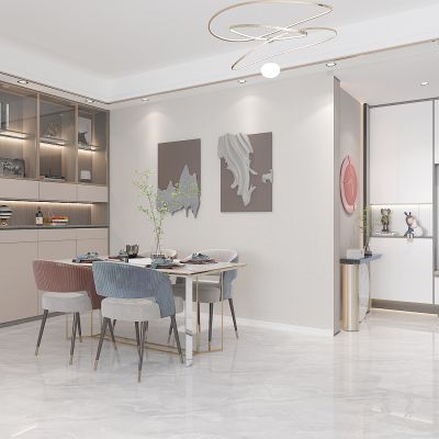 现代轻奢入户进门玄关背景墙，形象墙，端景台，鞋柜，餐厅，餐桌，酒柜