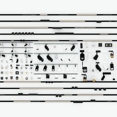 现代灯组合，筒灯，射灯，牛眼灯，线性轨道灯，轨道射灯，客厅无主灯