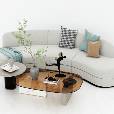 现代休闲沙发，弧形沙发，沙发茶几组合