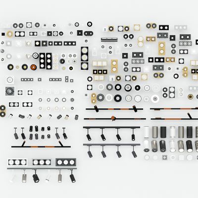 现代灯组合，筒灯，射灯，牛眼灯，线性轨道灯，轨道射灯