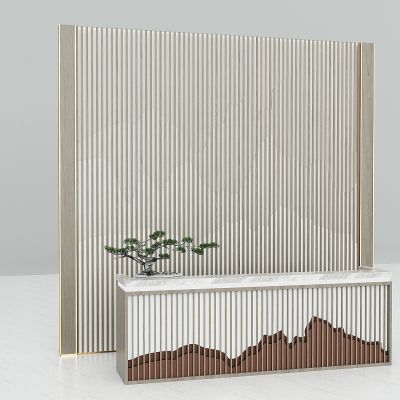 新中式前台背景墙，前台隔断墙，玄关隔断墙，屏风隔断，接待台，服务台