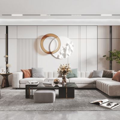 现代客厅餐厅，沙发，餐桌，电视柜