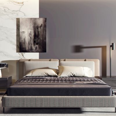 现代卧室 床头灯 双人床 装饰画 床头柜