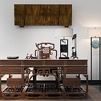 Z04-0118古典中式书桌椅书房落地灯笔架