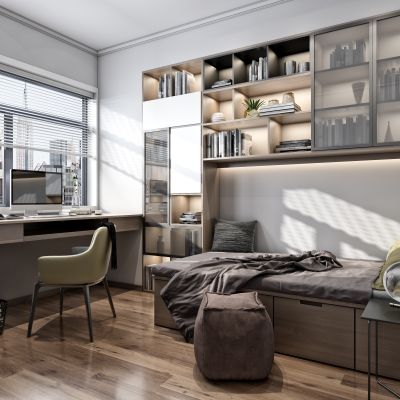 现代轻奢港式榻榻米卧室 书房