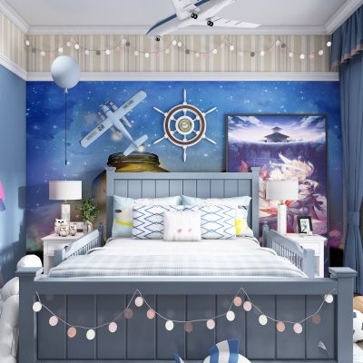 地中海男孩房 儿童房 写字台 玩具 装饰画