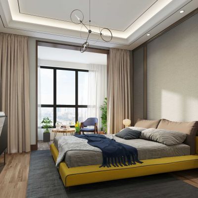 现代卧室 边柜 吊灯