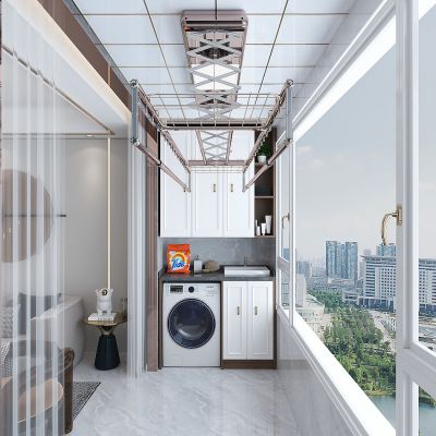 现代阳台电动晾衣架，阳台洗衣柜，洗衣房