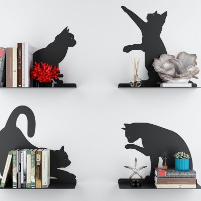 现代猫咪造型墙面隔板书架
