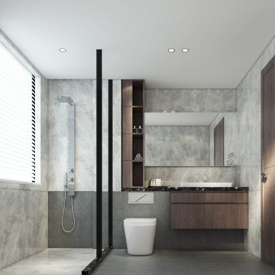 现代卫生间浴室 镜子 浴缸 马桶 淋浴间