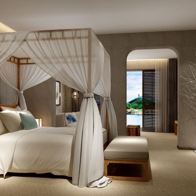 现代会所 客房 床纱帘