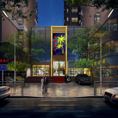 现代会所外观夜景