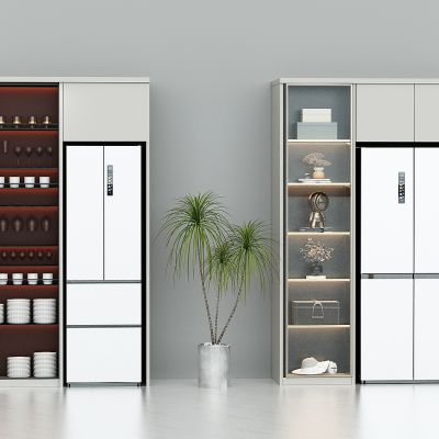 现代冰箱酒柜组合，冰箱一体柜，双开门冰箱，餐厅储物柜，备餐柜