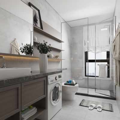 现代卫生间 浴室淋浴房洗衣机