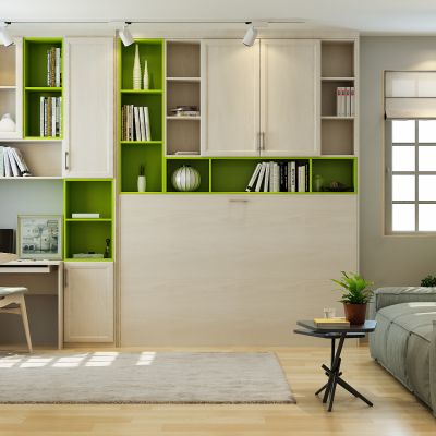 北欧书房 书柜床组合