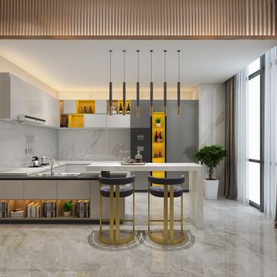 现代餐厅 吧台 橱柜 吧椅