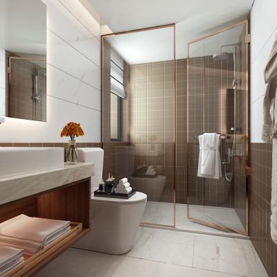 现代卫生间 现代卫浴 洗手台 马桶 淋浴间 台盆柜 玻璃隔断