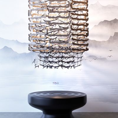 新中式大堂门厅玄关装饰吊灯吊饰组合