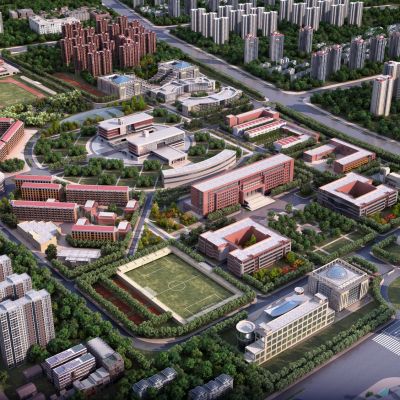 现代北京某大学校园鸟瞰