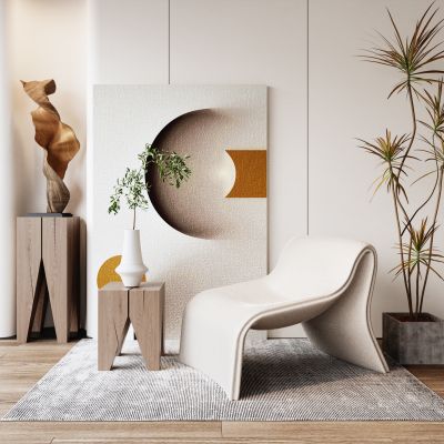 侘寂风单人沙发|边几|雕塑|装饰画|绿植