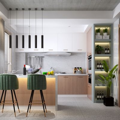 现代开放式厨房 吧台 吊椅 休闲椅