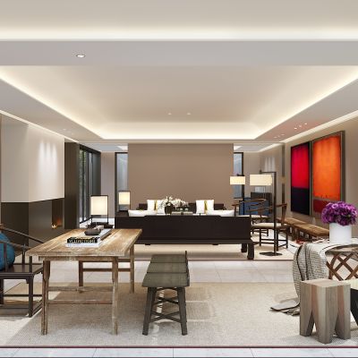 新中式茶室书房客厅休闲区