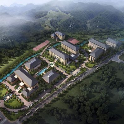 中式学校 中学小学 教学楼 图书馆 建筑外观