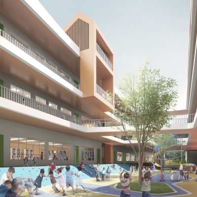 现代风格幼儿园透视图