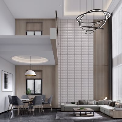 别墅客餐厅，挑空大厅