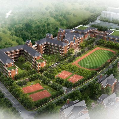 简欧学校 中学小学 教学楼 图书馆 建筑外观