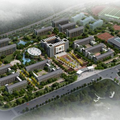 新中式中学 小学图书馆 教学楼建筑外观