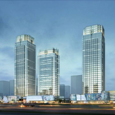 现代城市商业综合体 商业街 商业裙房 高层酒店 办公楼 建筑外观